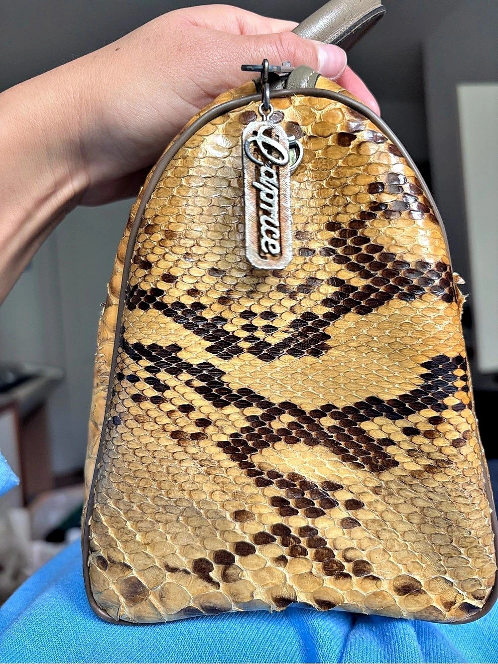 Caprice Snake-Print Tote in Brown & Gold